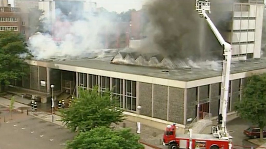 Norwich library on fire in 1994