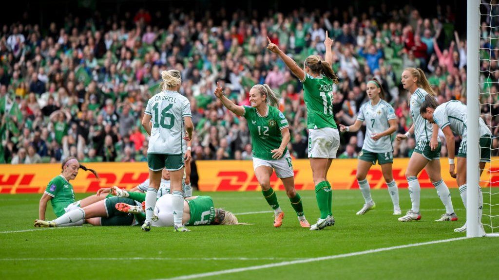 Lily Agg celebrates scoring the Republic of Ireland's third