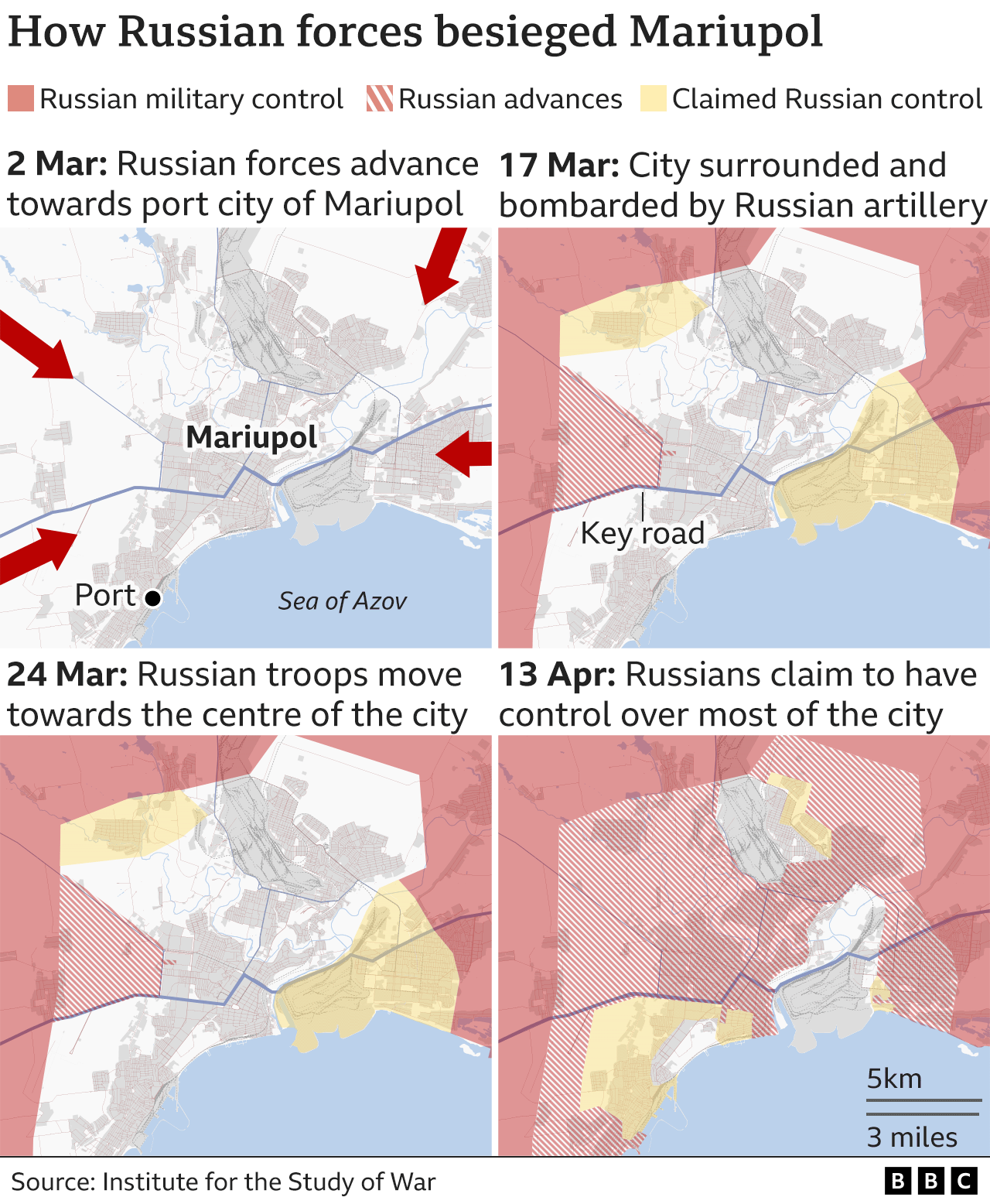 Map showing Russian advances in Mariupol