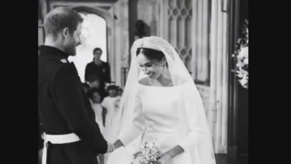 Harry And Meghan Mark Anniversary With New Wedding Photos Bbc News