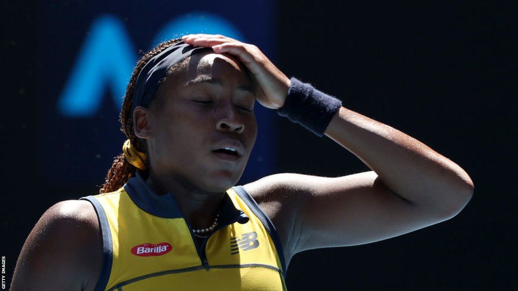 Coco Gauff reacts during her Australian Open quarter-final