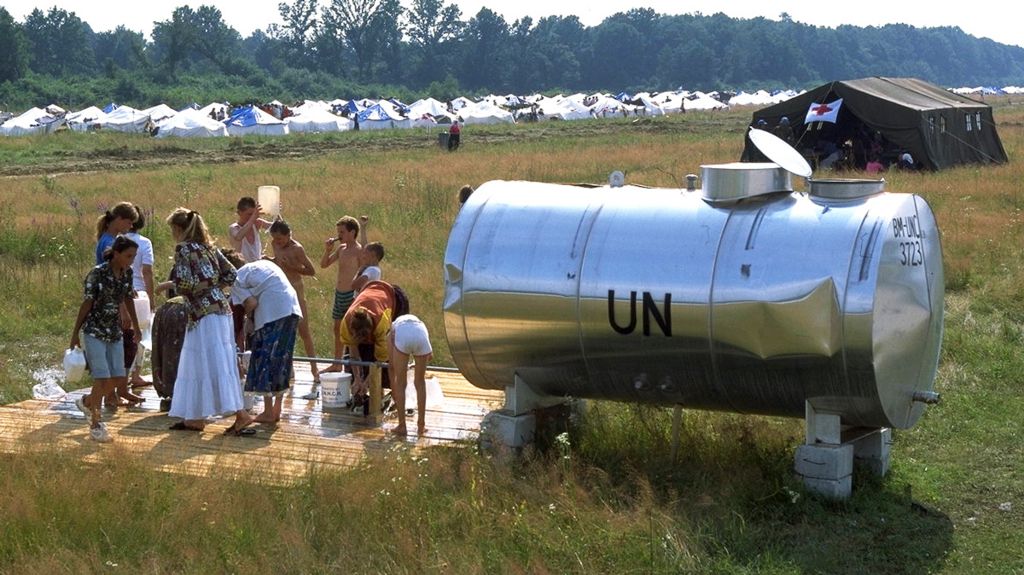 A UN camp provided shelter for people who had fled, July 1995
