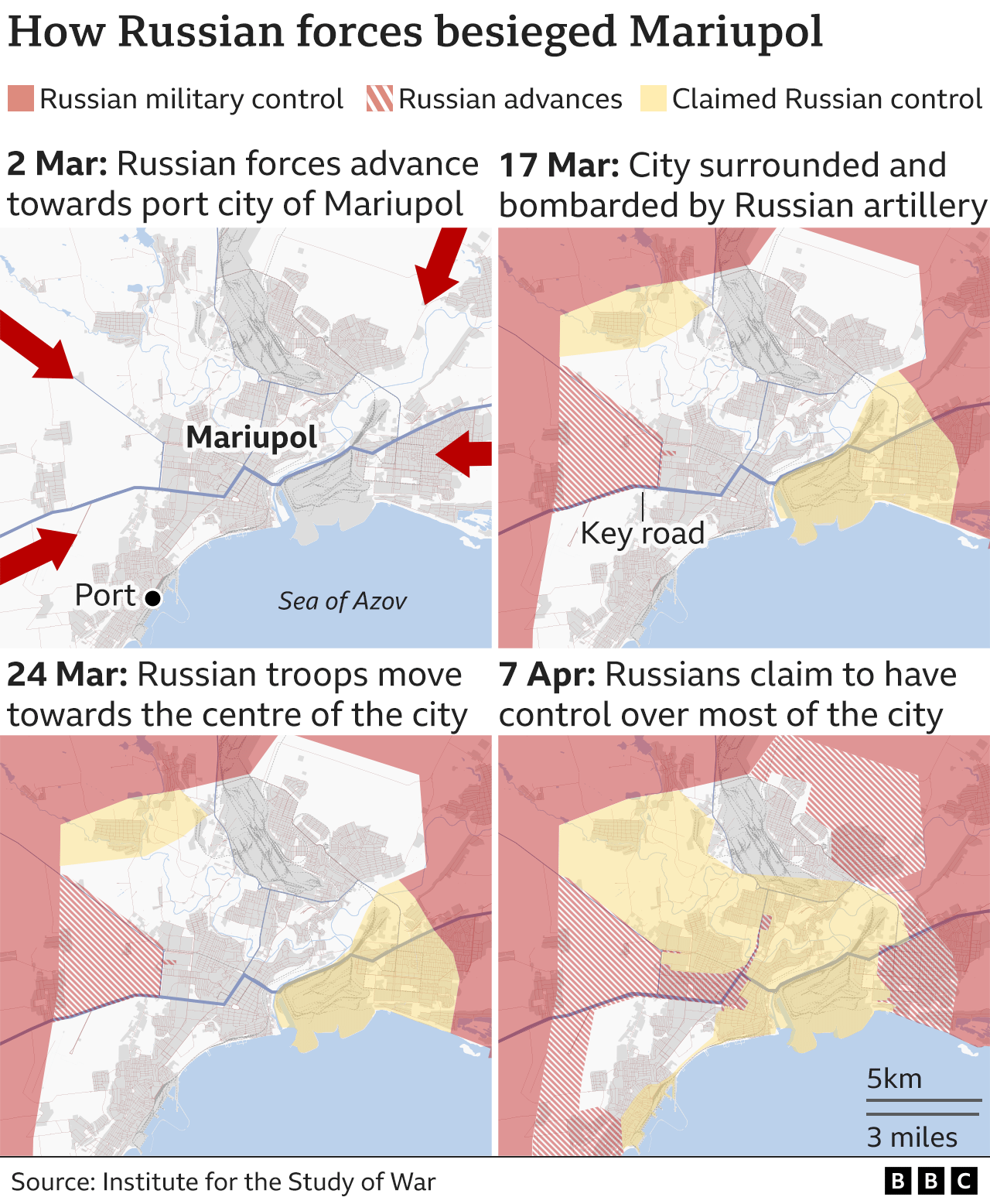 Map showing Russian advances on Mariupol