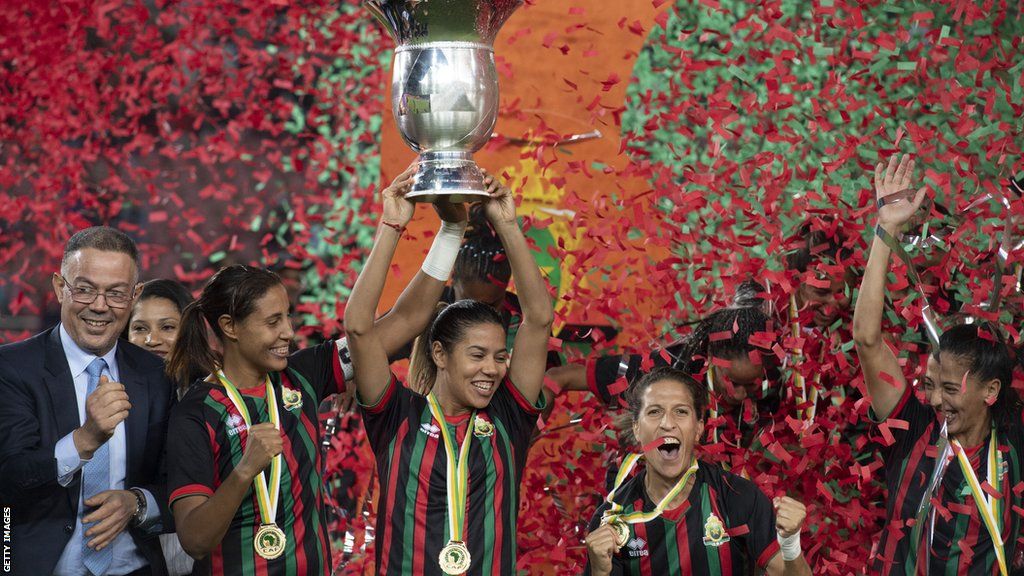 AS FAR players celebrate with the Women's African Champions League trophy