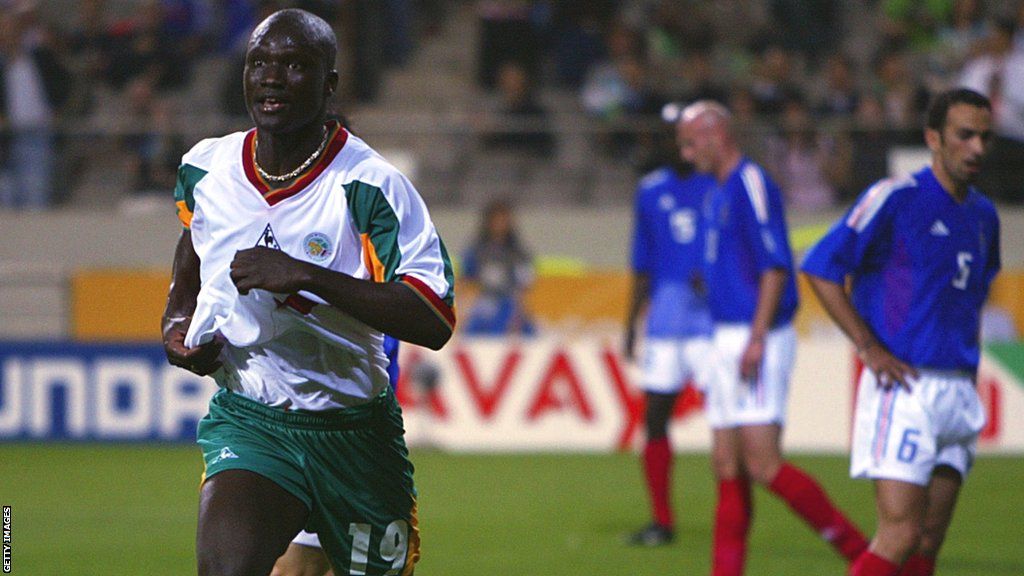 Papa Bouba Diop celebrates his goal against France at the 2002 World Cup