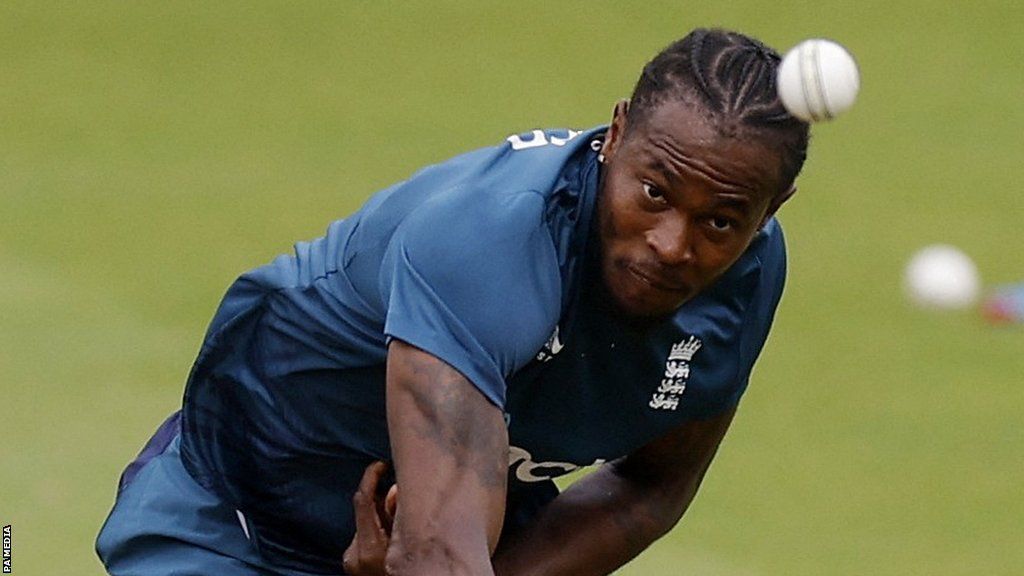 Jofra Archer bowls while training with England