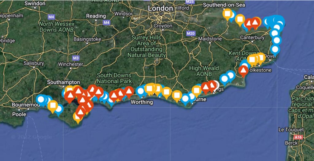 Screengrab of Southern Water Beachbuoy page showing sewage releases on 8.11.22