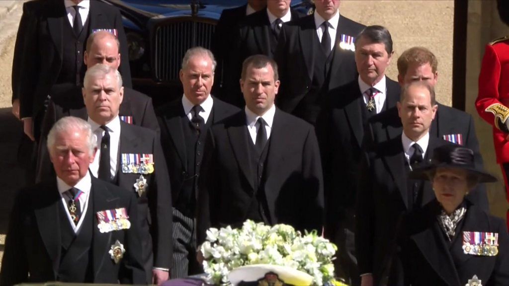 Procession walking behind Prince Philip's coffin