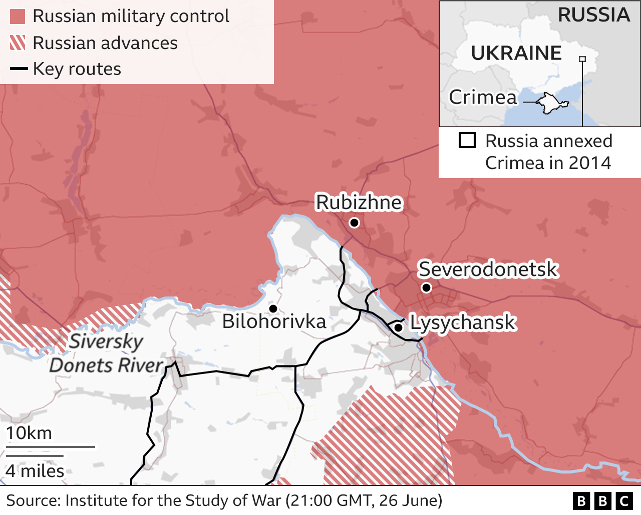 Map showing area around Severodonetsk, updated 27 June