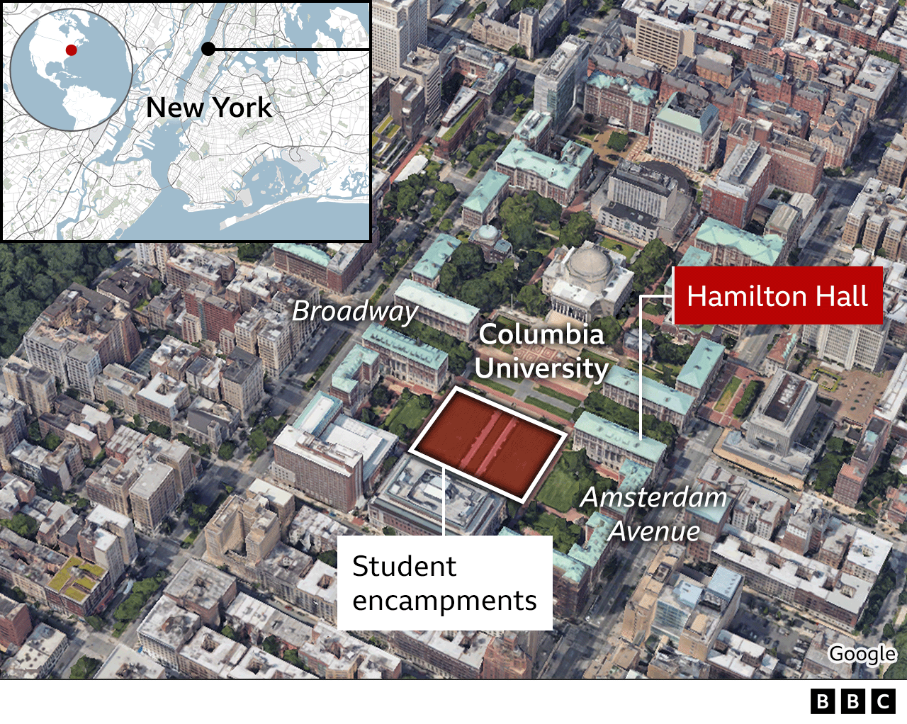 A map showing the New York protests