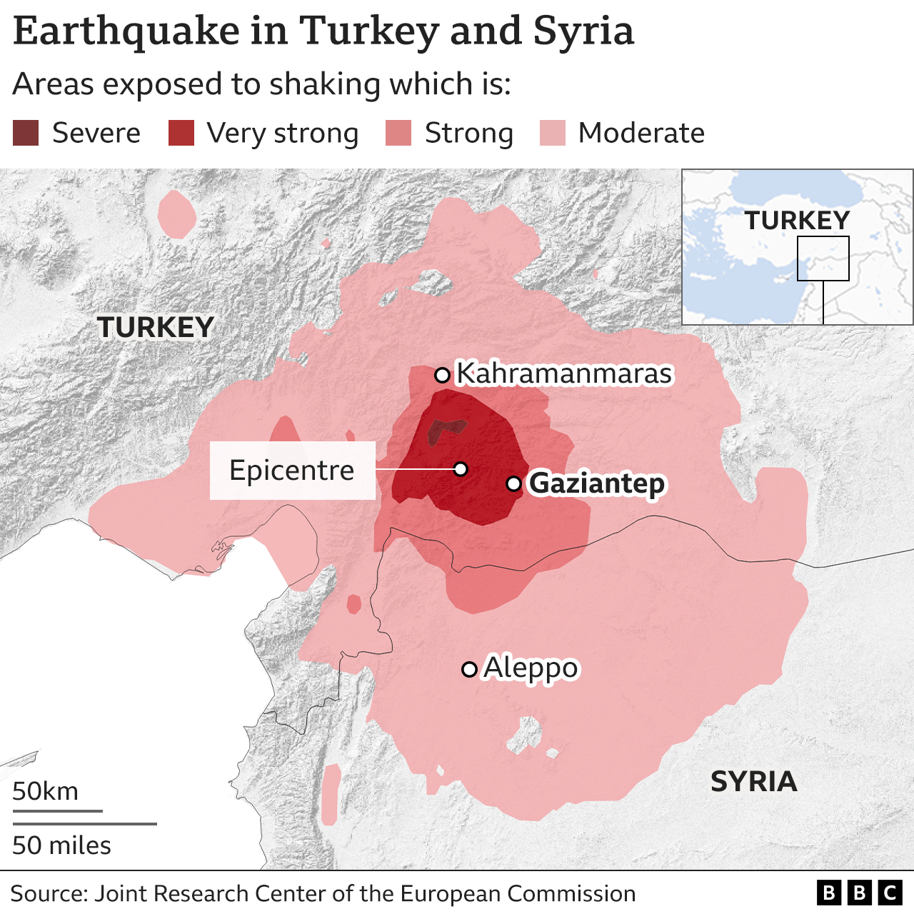 Map showing earthquake intensity