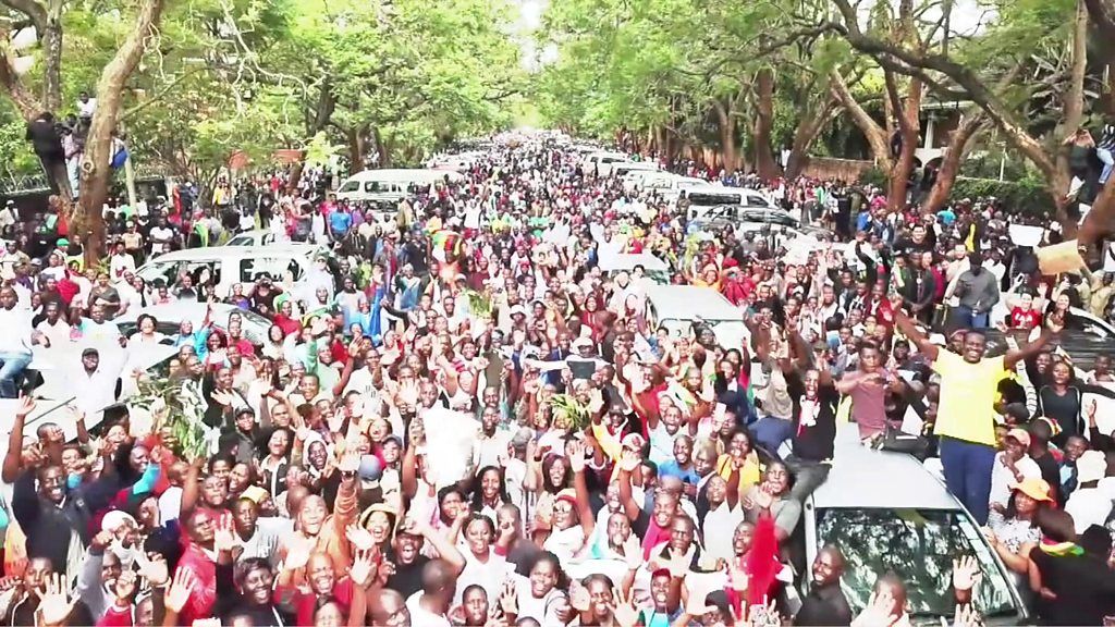 Crowds protest in Zimbabwe