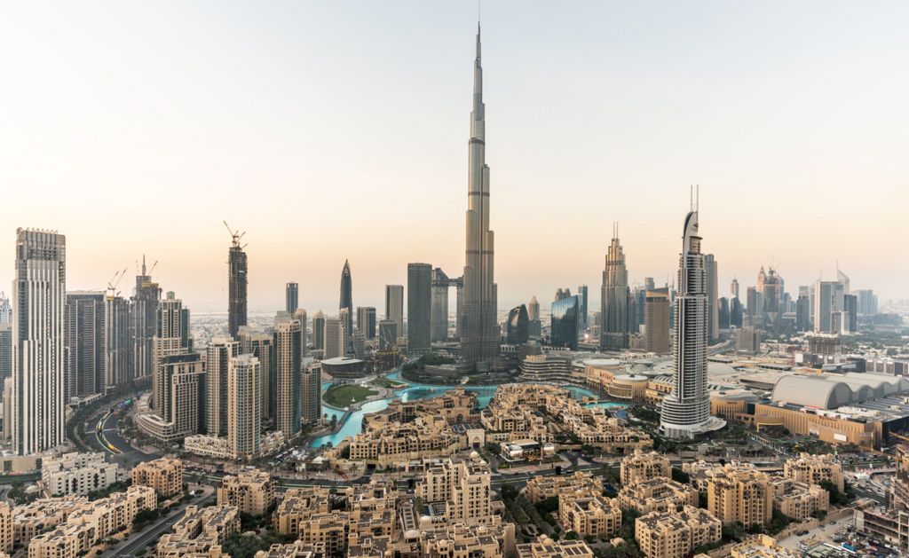 Dubai skyline including the Burj Khalifa skyscraper
