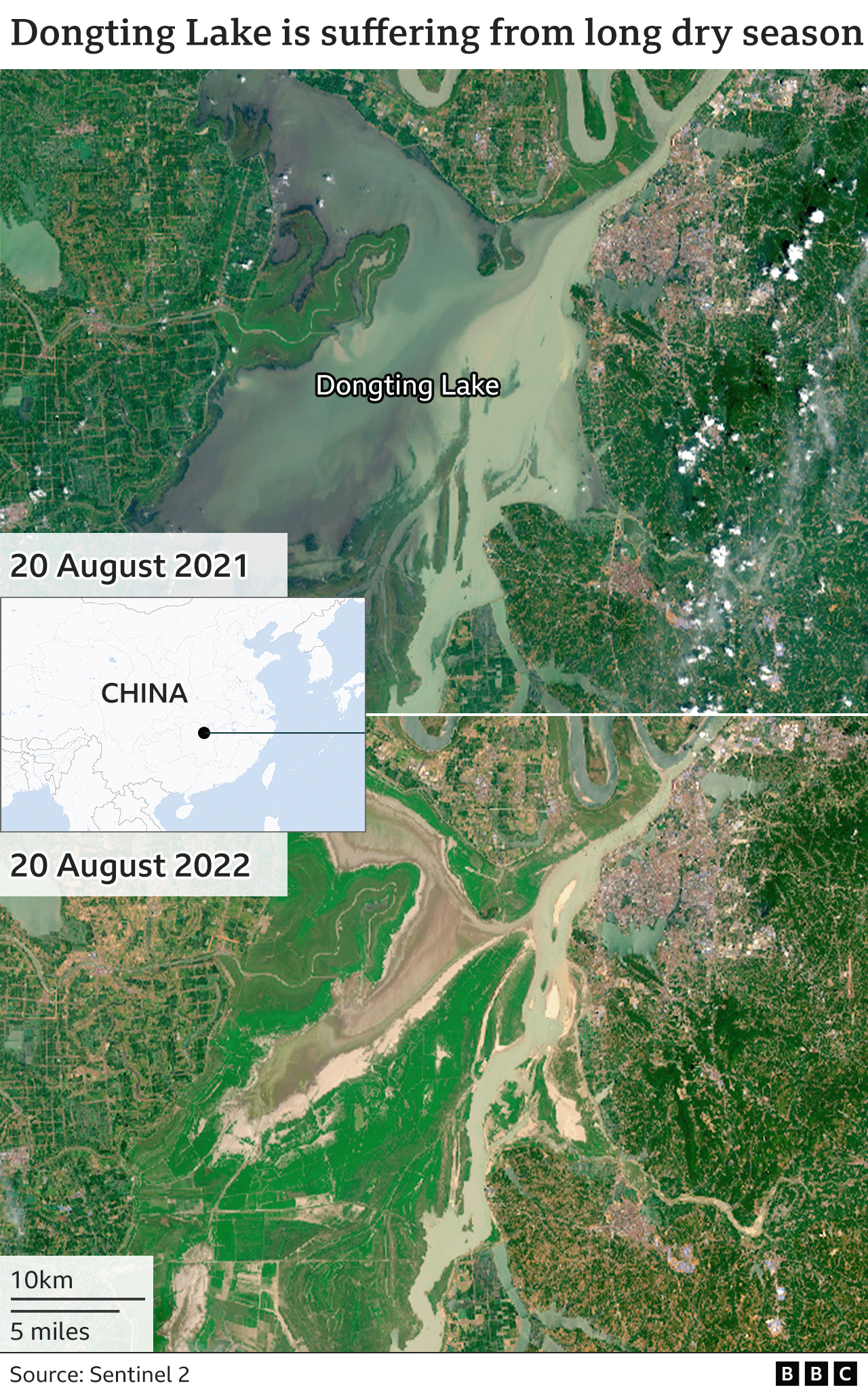 Satellite images of Dongting Lake - 2021 v 2022