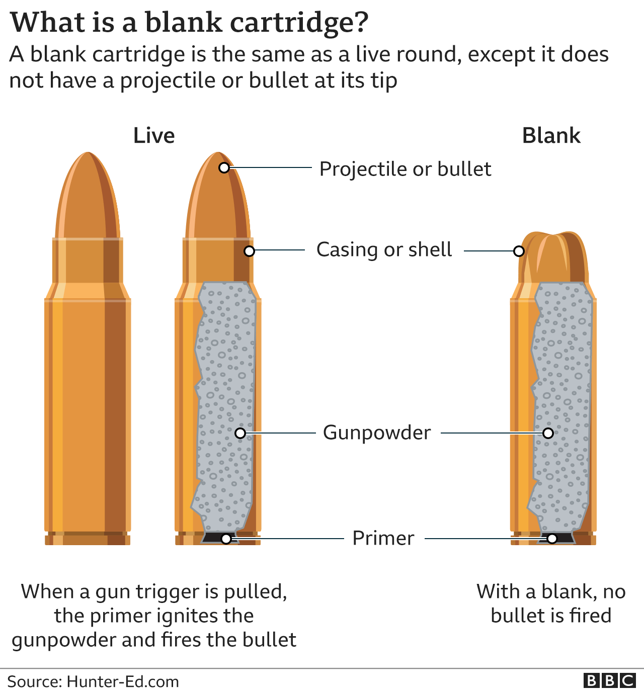 Graphic explaining how blank cartridges are different to live