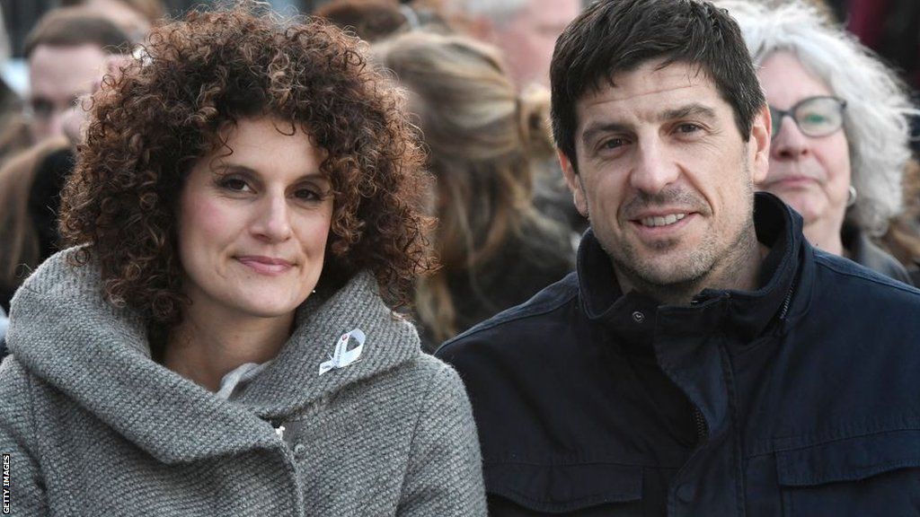 Sebastien Bellin and his wife Sara at a commemoration to mark one year since the 2016 terrorist attacks on Brussels