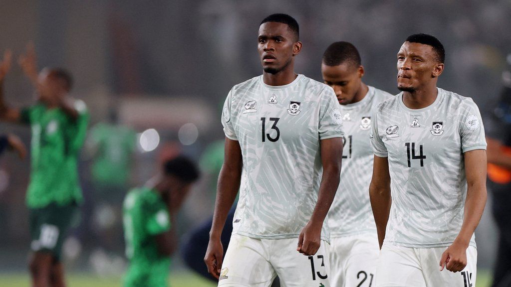 South Africa players react to their penalty shootout defeat by Nigeria at the 2023 Africa Cup of Nations