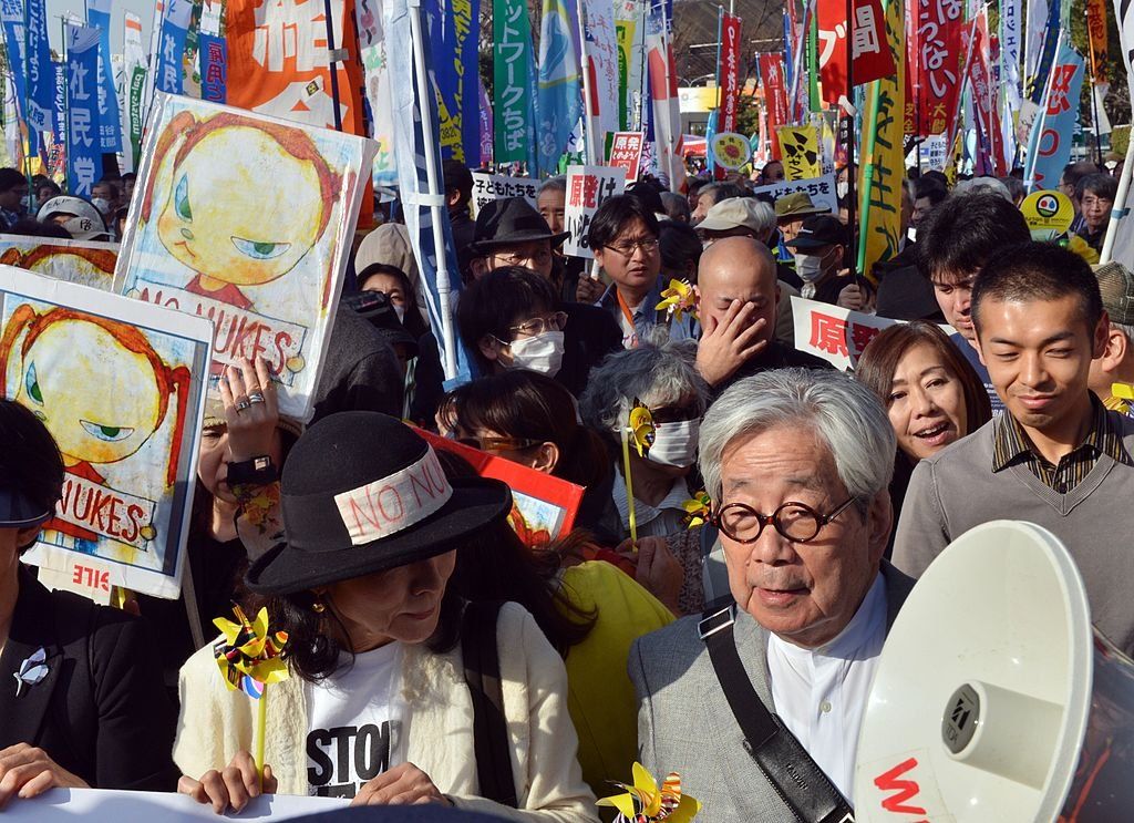 Kenzaburo Oe at an anti-nuclear protest in 2013