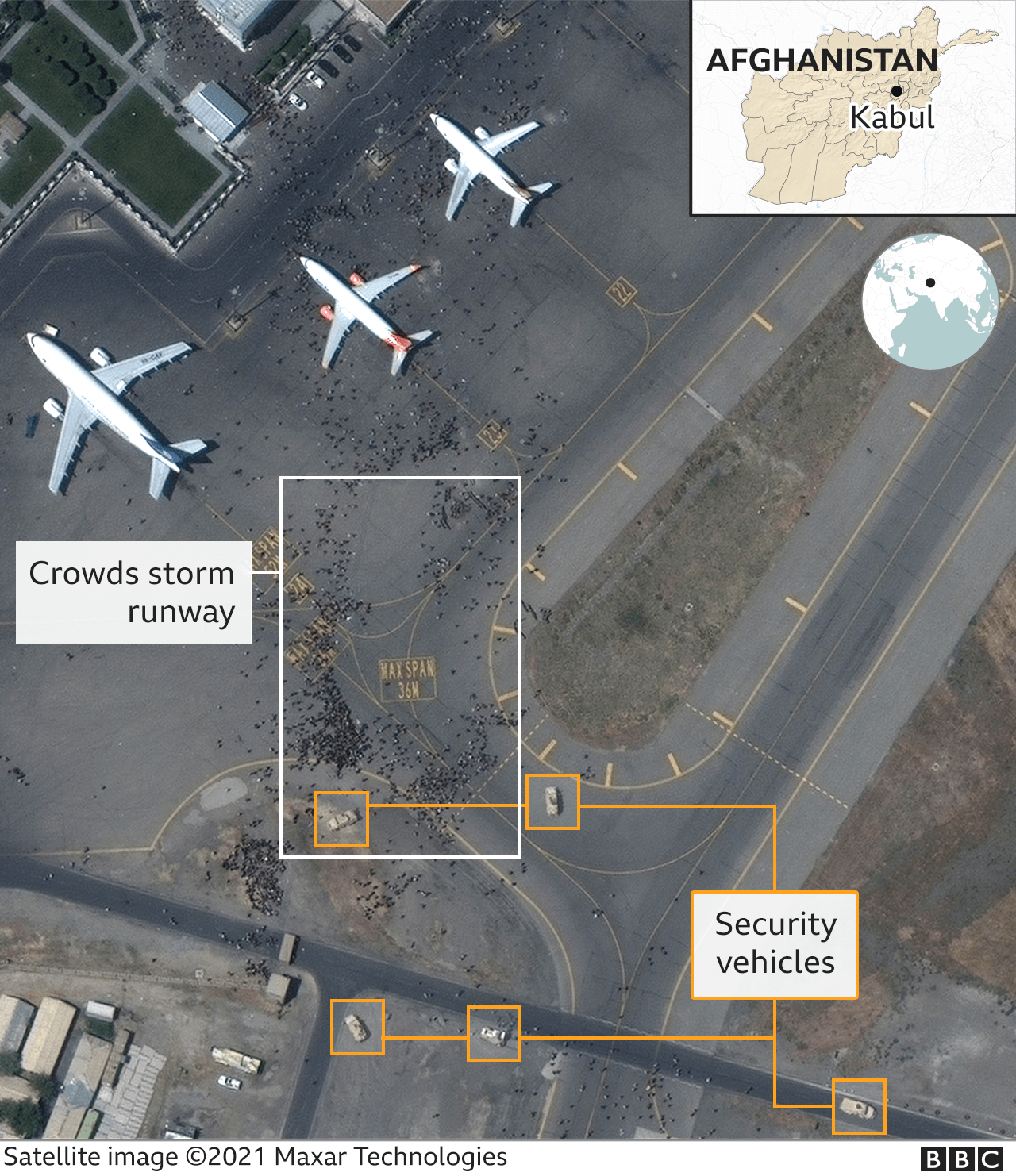 Satellite image of Kabul airport
