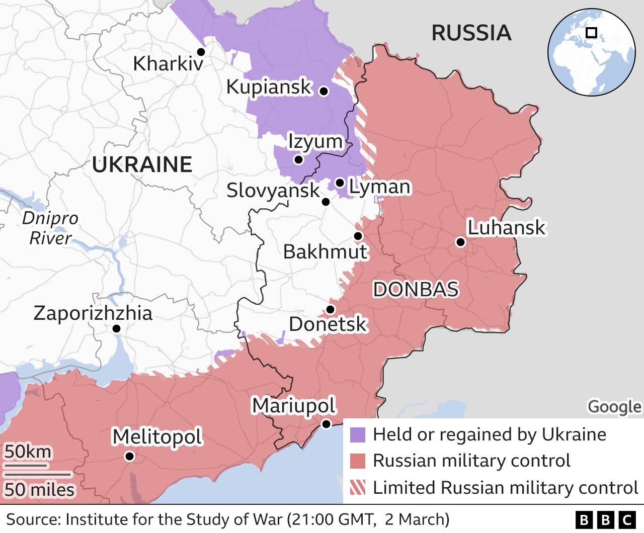 Control map of eastern Ukraine