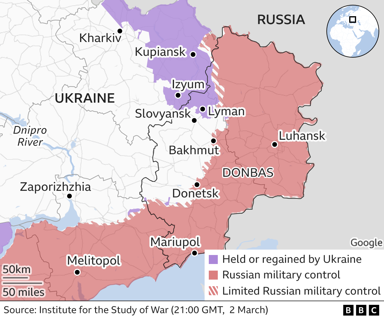 Контрольная карта востока Украины