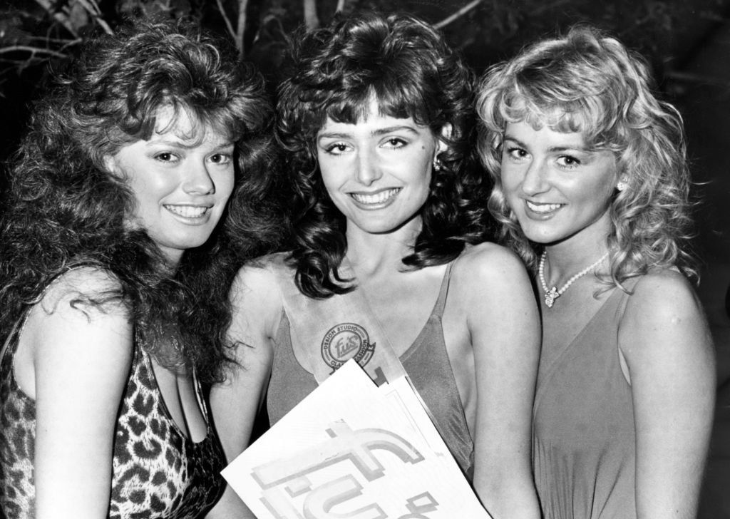 Rachel Meritt (centre) of Gosforth became Miss Tyne and Wear in the competition held in the MetroCentre on 28th February 1987.