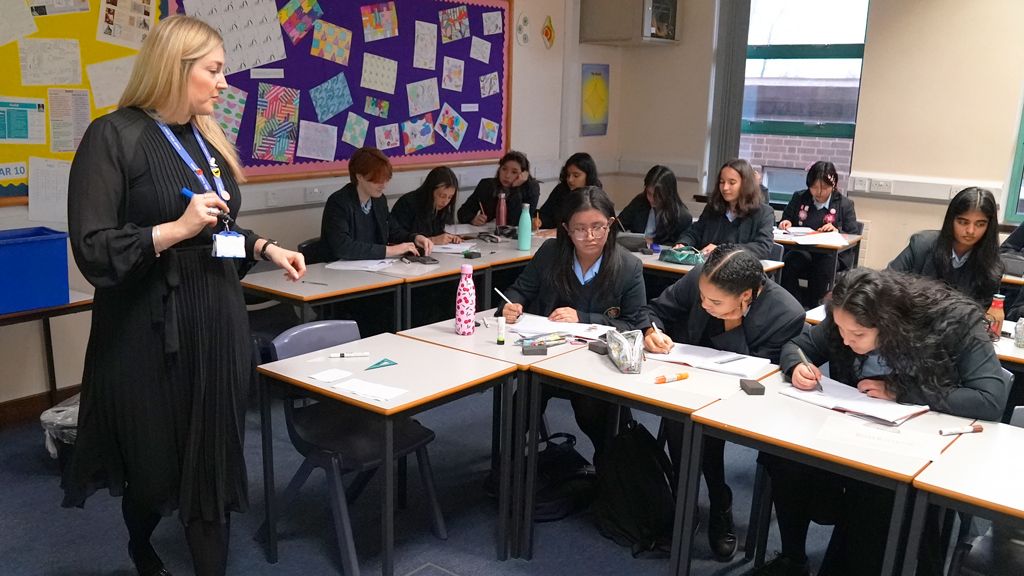 A class being taught at King Edward VI Camp Hill School for Girls, Birmingham