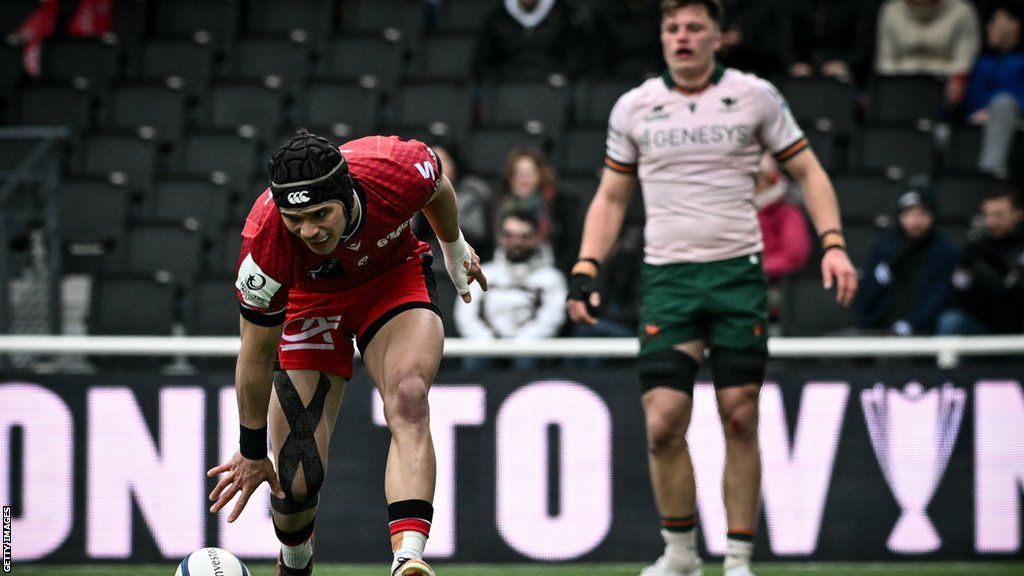 Thaakir Abrahams touches down one of his tries in Lyon's win over Connacht