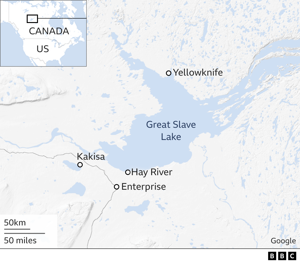 Map of Canadian communities that have been evacuated in the Northwest Territories