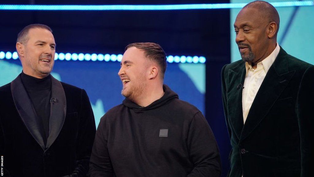 Paddy McGuinness, Luke Littler and Lenny Henry During the Red Nose Day night of TV for Comic Relief