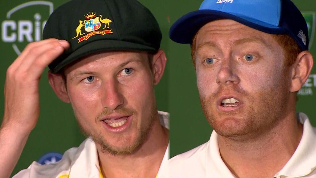 Australia's Cameron Bancroft and England's Jonny Bairstow in a press conference