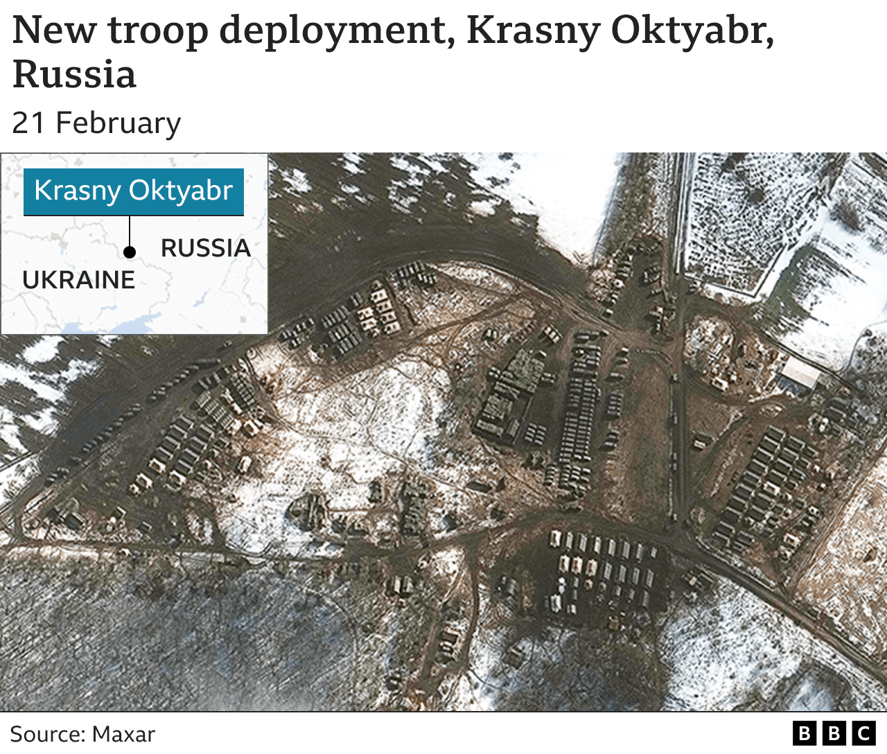 New deployments of troops and equipment less than 20km north-west of the border with Ukraine