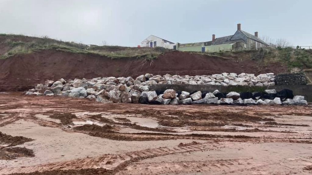 Rocks on the beach at Blue Anchor Bay in Somerset