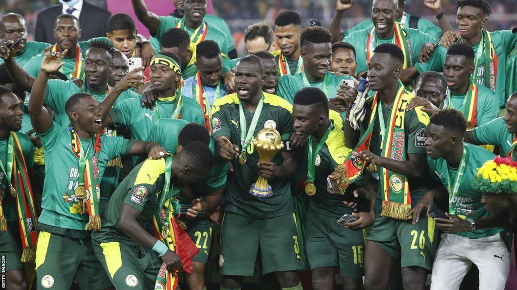 Senegal celebrate winning Afcon in 2021.