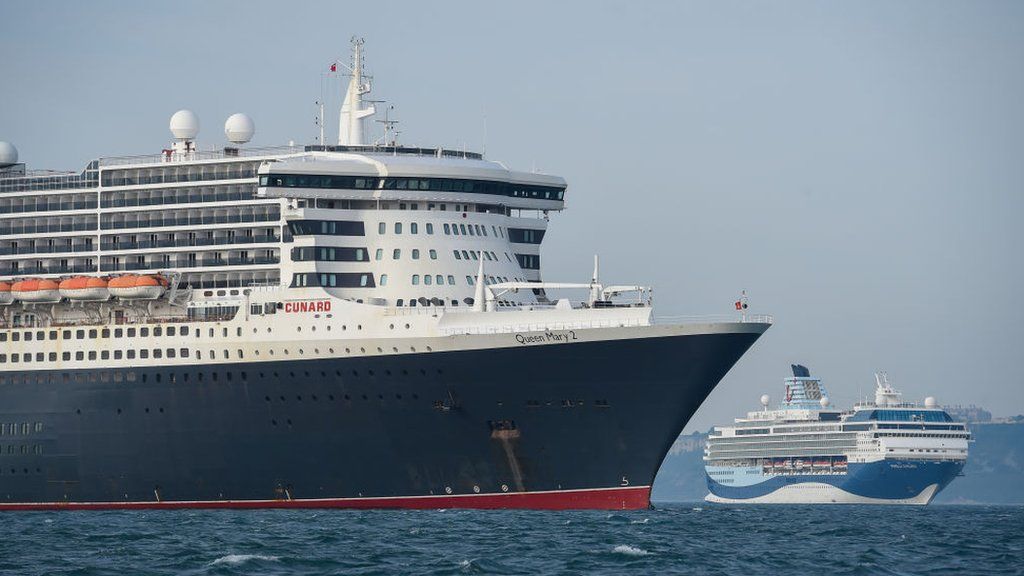 Redundant cruise ships moored in Weymouth bay in 2020.