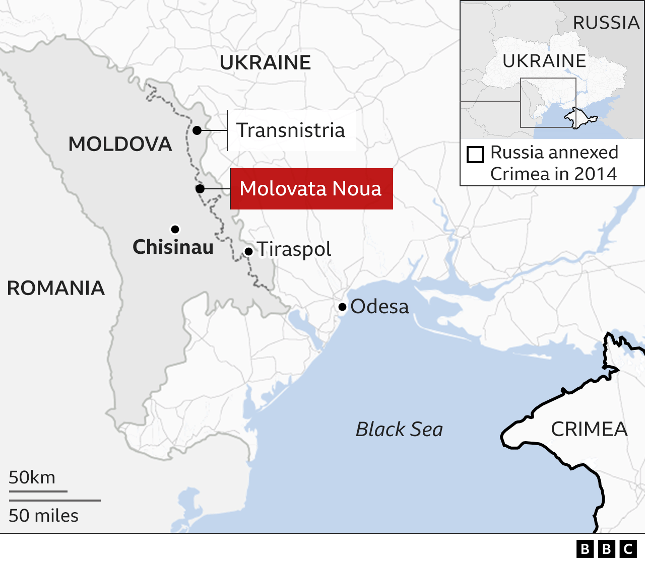 A map showing the small enclave of Molovata Noua, Transnistria and the rest of Moldova