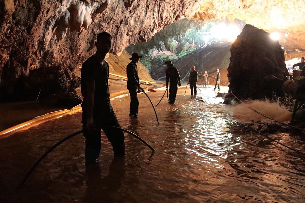 Rescuers in cave