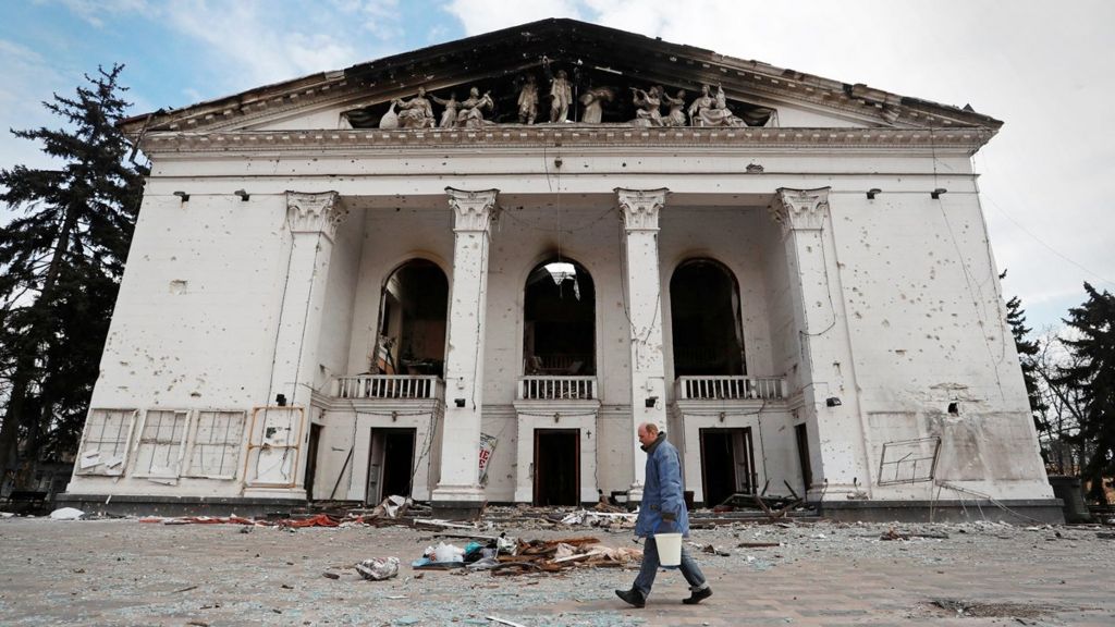 The bombed drama theatre in Mariupol