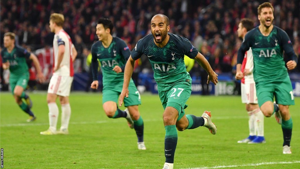 Lucas Moura celebrates scoring a 96th minute winner for Tottenham against Ajax in the Champions League semi-final in 2019