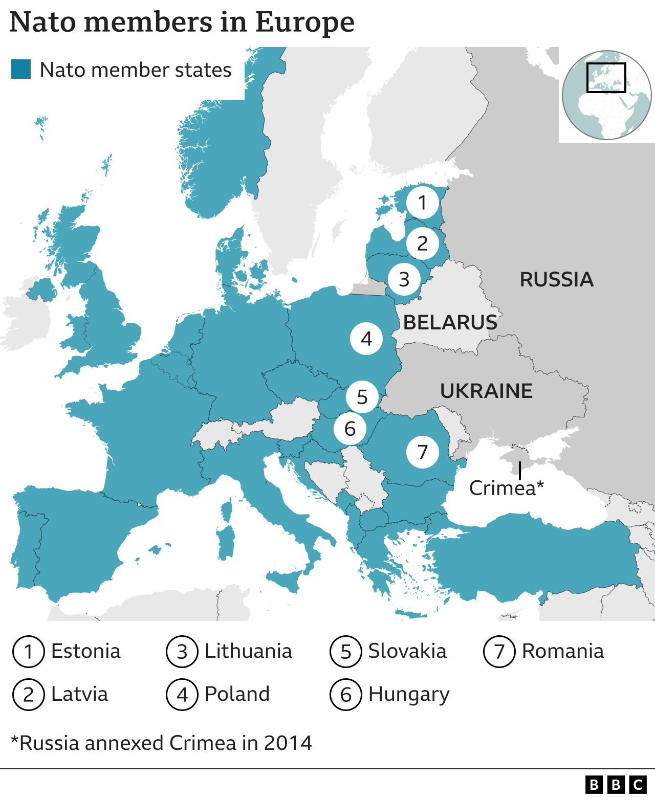 Mapa da OTAN no leste de Europa