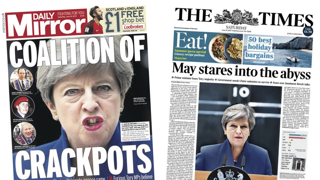 Newspaper Headlines May Clings On With Coalition Of Crackpots