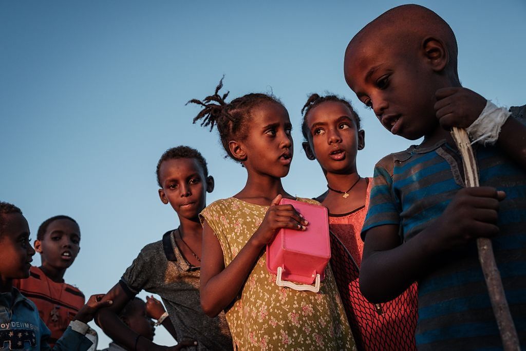 Ehiopian children, who fled the Ethiopia's Tigray conflict as refugees.