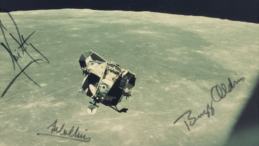 Rare signed photograph taken during the first moon landing
