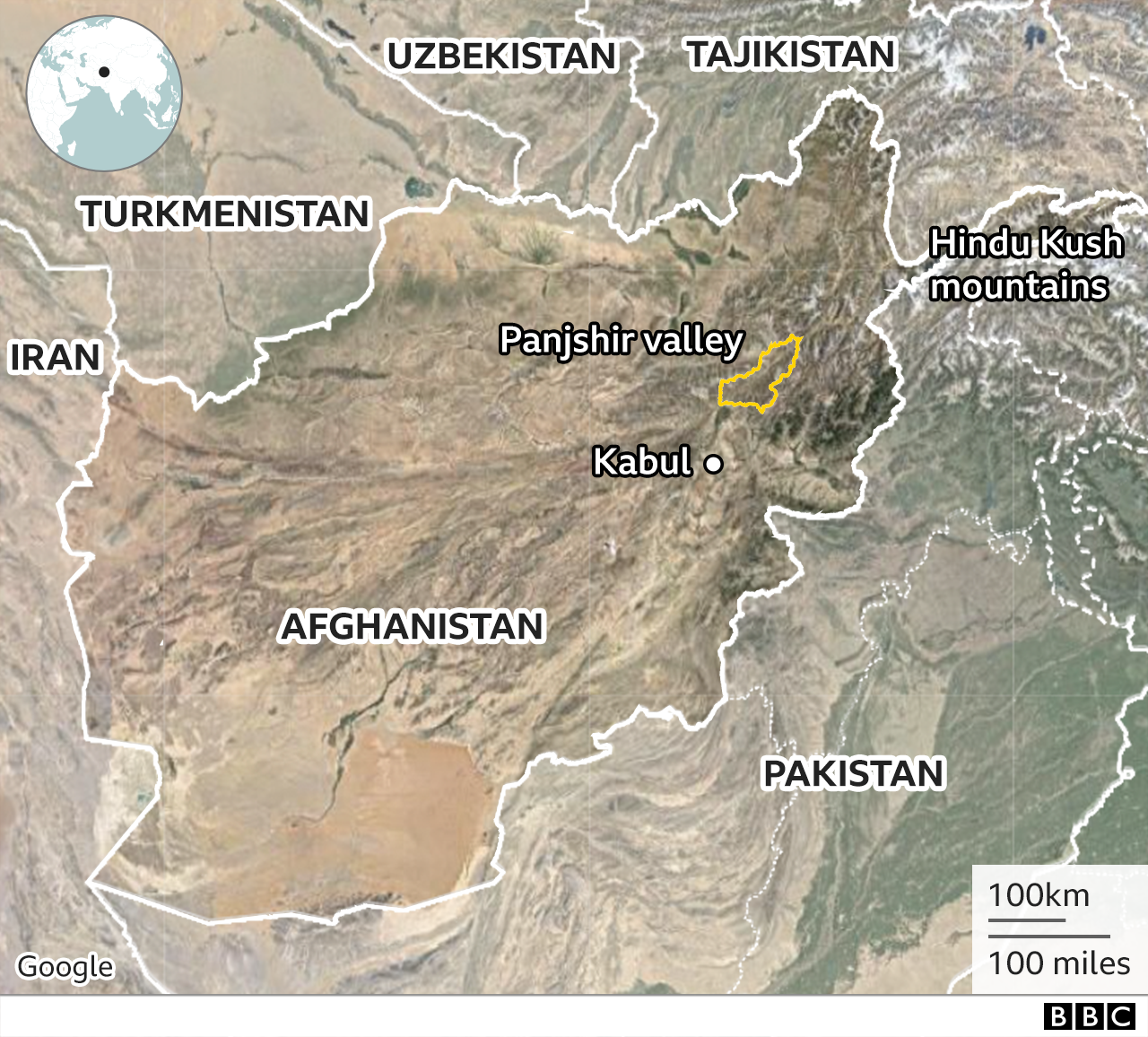 Map of Panjshir Valley in Afghanistan