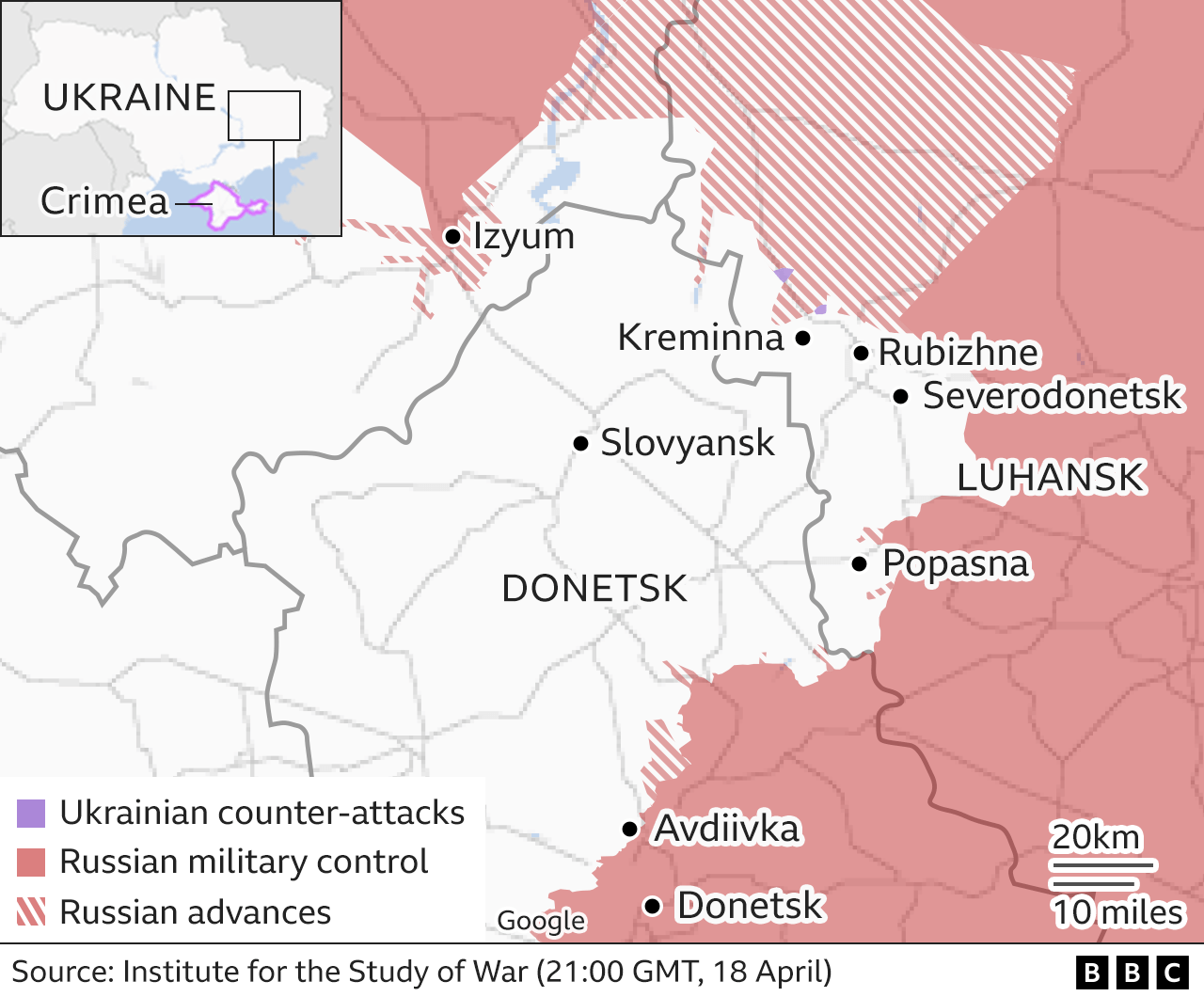 Combat area in the east. Updated 19 April