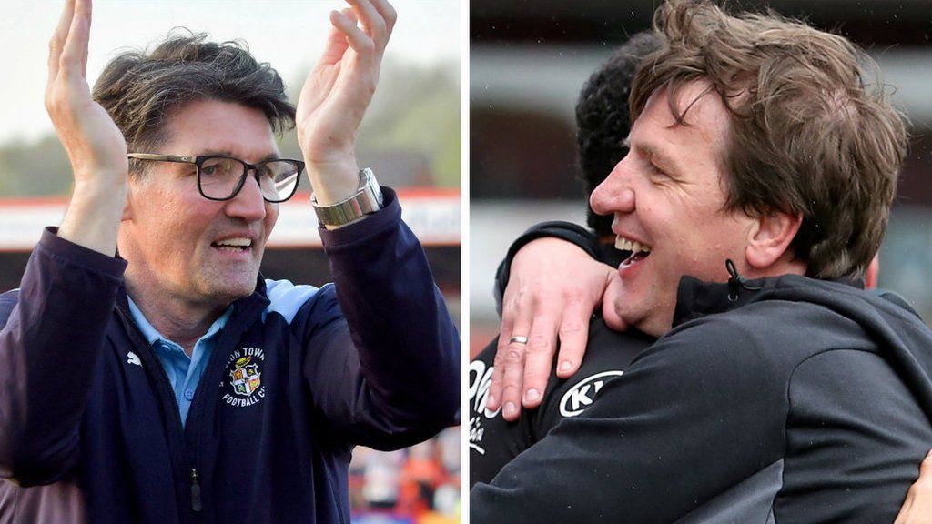 Mick Harford (left) has been in caretaker charge of Luton Town since Nathan Jones left for Stoke on 9 January, while Daniel Stendel took over as Barnsley head coach on 6 June