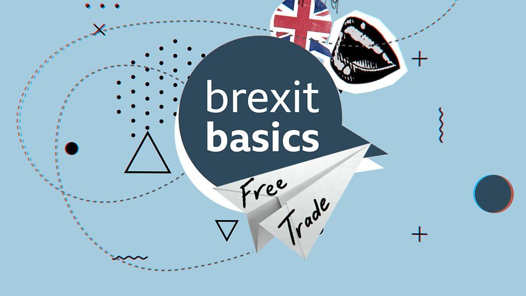 Collage with the words 'Brexit basics' and 'free trade'