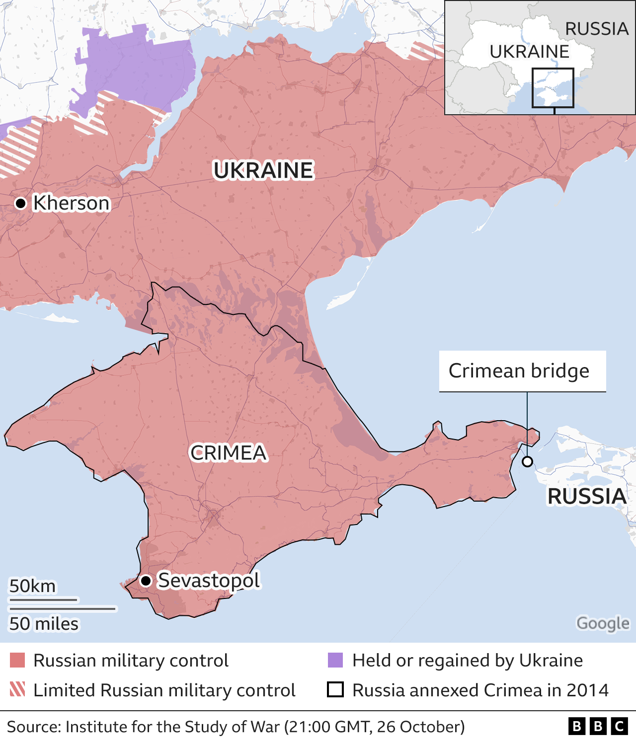 Close up of Crimea and the Kerch Strait
