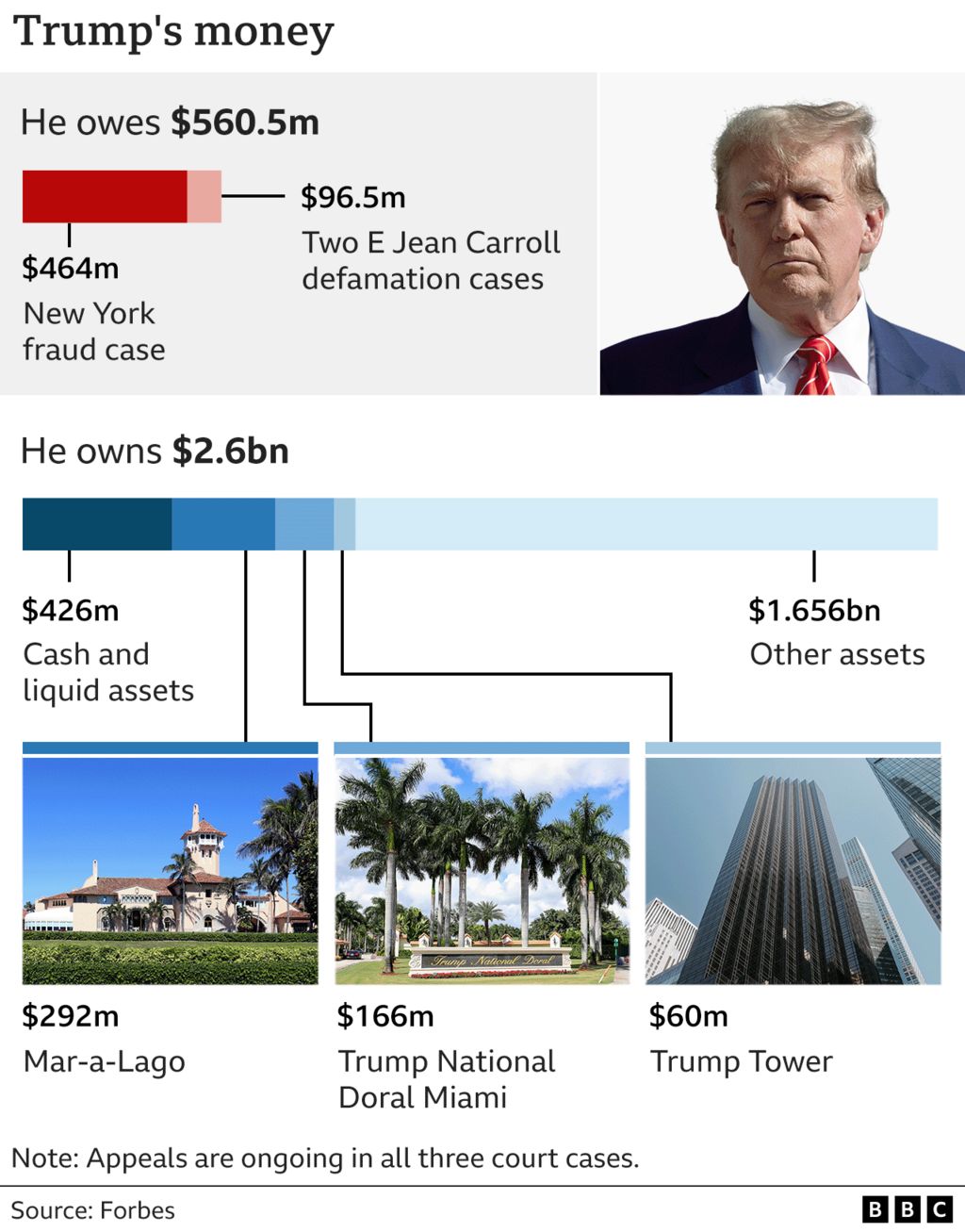 graphic showing how much Trump owes