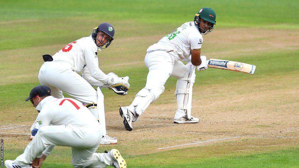 Rishi Patel of Leicestershire hits a shot
